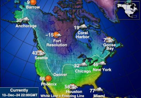 USA North Dakota Sääennuste lämpötila kartalla 