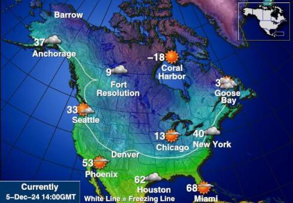 USA North Dakota Sääennuste lämpötila kartalla 