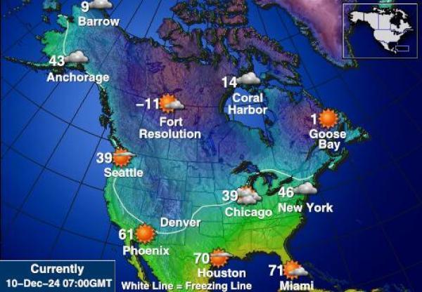 USA North Dakota Sääennuste lämpötila kartalla 