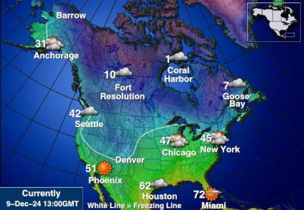 USA North Dakota Sääennuste lämpötila kartalla 