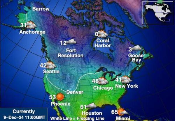 USA North Dakota Sääennuste lämpötila kartalla 