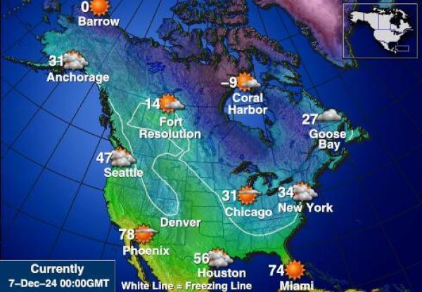 USA North Dakota Sääennuste lämpötila kartalla 