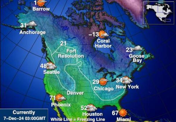 USA Vermont Sääennuste lämpötila kartalla 