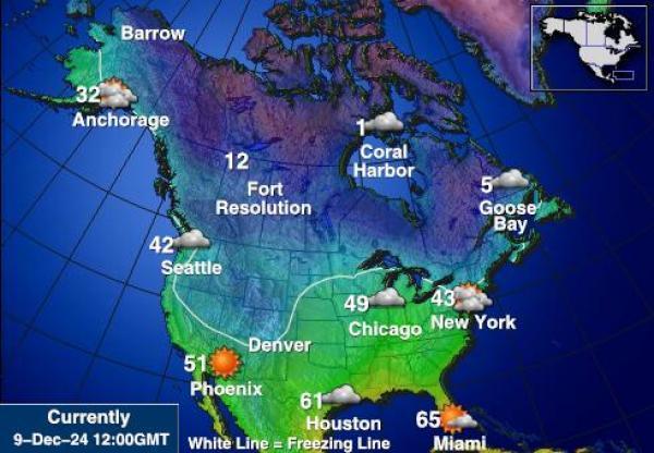 USA Vermont Sääennuste lämpötila kartalla 