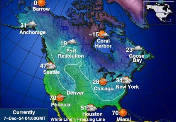 USA Vermont Sääennuste lämpötila kartalla 