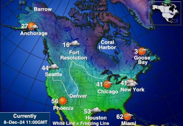 USA Yhdysvallat Sääennuste lämpötila kartalla 
