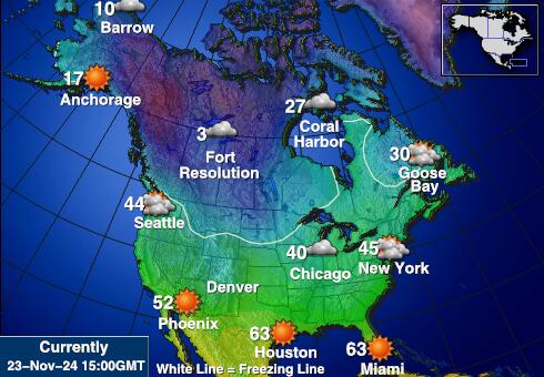 USA Stany Zjednoczone Prognoza pogody temperaturę na mapie 