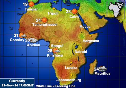 Zambia Prognoza pogody temperaturę na mapie 