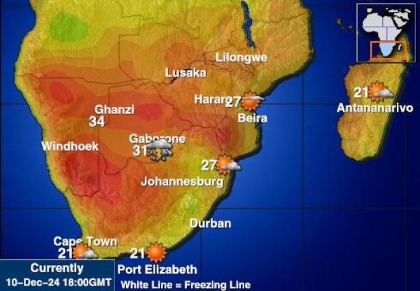 Zimbabwe Sääennuste lämpötila kartalla 