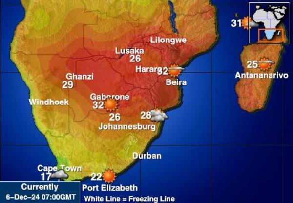 Zimbabwe Sääennuste lämpötila kartalla 