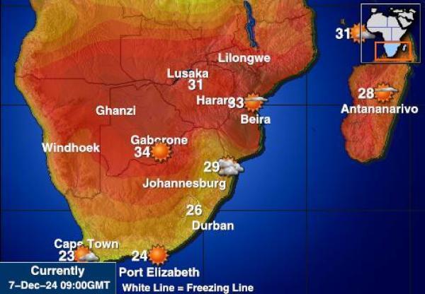 Zimbabwe Sääennuste lämpötila kartalla 