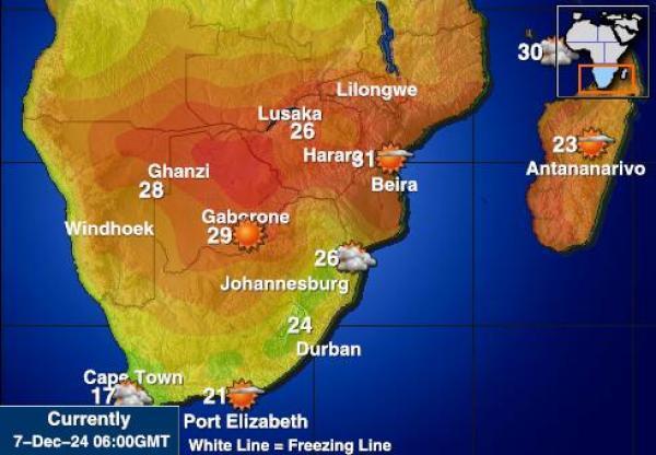 Zimbabwe Sääennuste lämpötila kartalla 