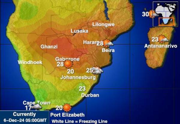 Zimbabwe Sääennuste lämpötila kartalla 