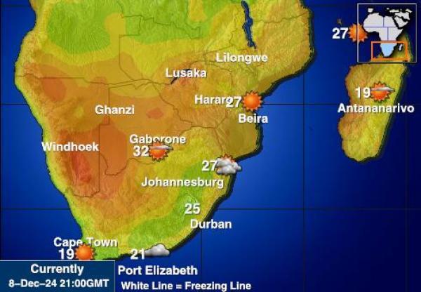 Zimbabwe Sääennuste lämpötila kartalla 