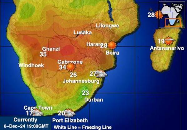 Zimbabwe Sääennuste lämpötila kartalla 