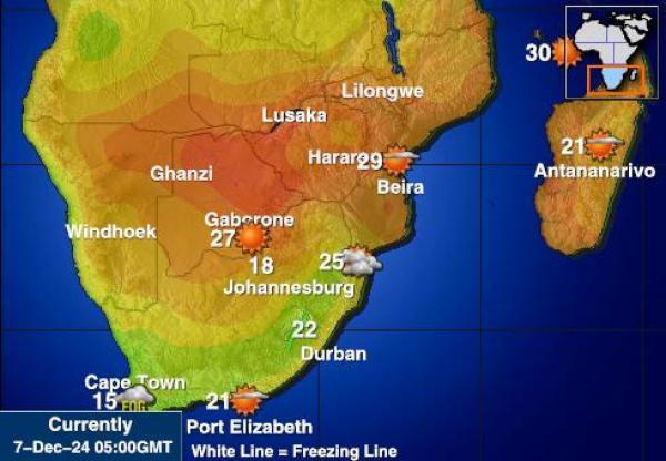 Zimbabwe Sääennuste lämpötila kartalla 