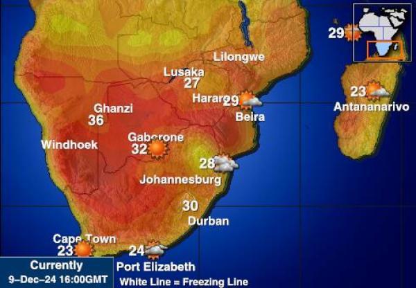 Zimbabwe Sääennuste lämpötila kartalla 