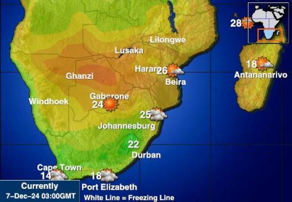 Zimbabwe Sääennuste lämpötila kartalla 