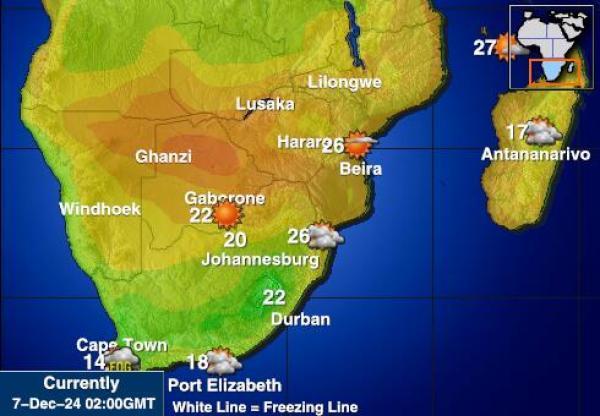 Zimbabwe Sääennuste lämpötila kartalla 