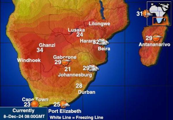 Zimbabwe Sääennuste lämpötila kartalla 