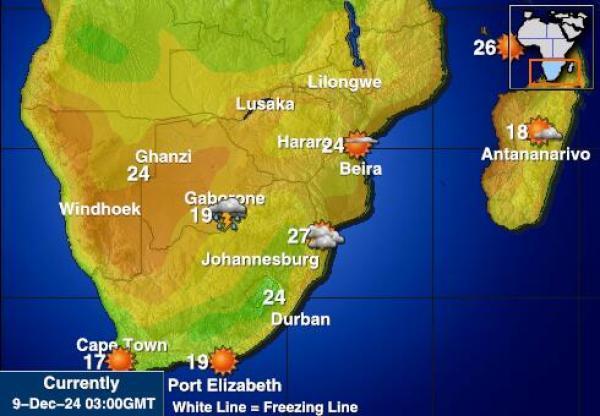 Zimbabwe Sääennuste lämpötila kartalla 