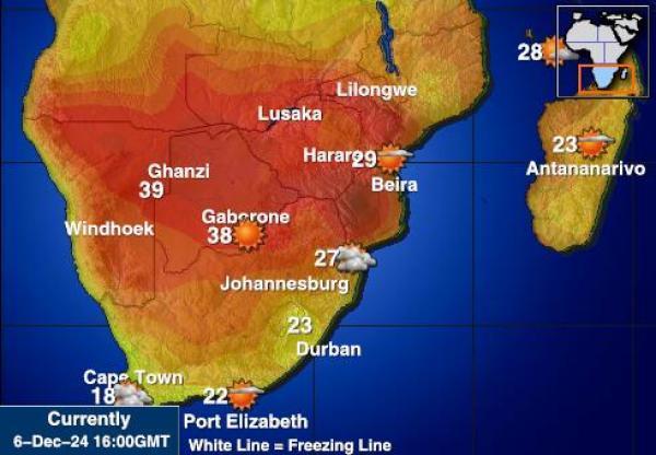 Zimbabwe Sääennuste lämpötila kartalla 