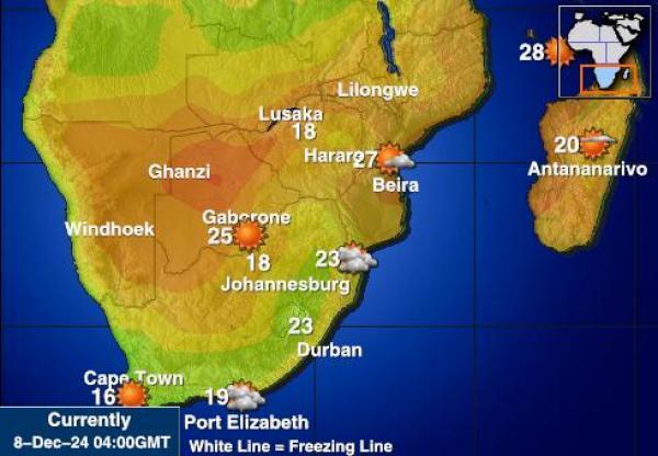 Zimbabwe Sääennuste lämpötila kartalla 