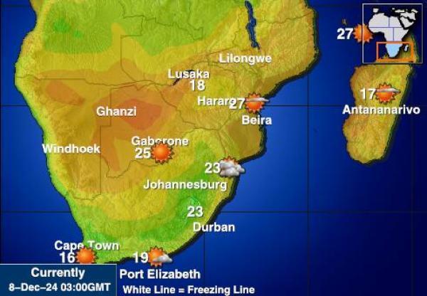 Zimbabwe Sääennuste lämpötila kartalla 