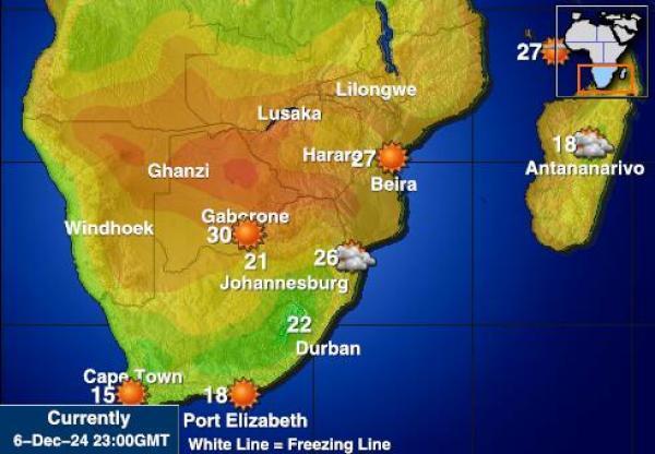 Zimbabwe Sääennuste lämpötila kartalla 