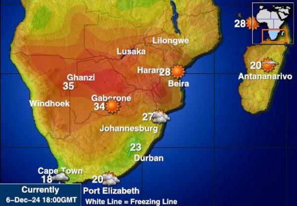 Zimbabwe Sääennuste lämpötila kartalla 