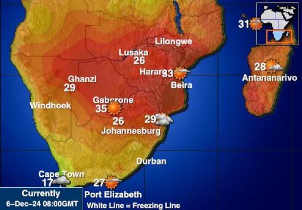 Zimbabwe Sääennuste lämpötila kartalla 