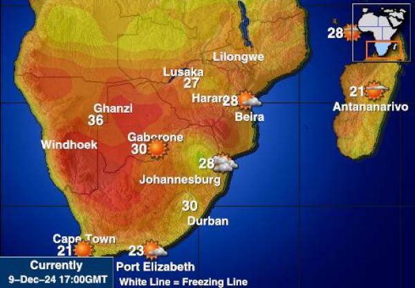 Zimbabwe Sääennuste lämpötila kartalla 