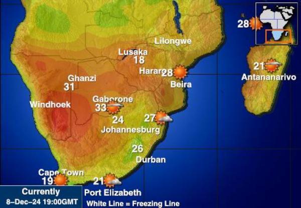 Zimbabwe Sääennuste lämpötila kartalla 